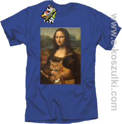 Mona Lisa z kotem - koszulka męska niebieska