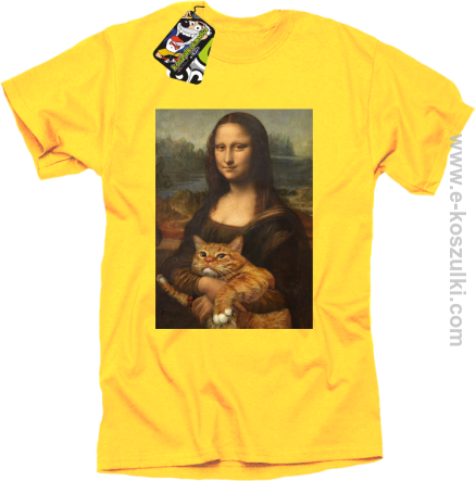 Mona Lisa z kotem - koszulka męska żółta