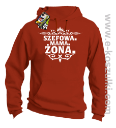 Szefowa Mama Żona - bluza z kapturem pomarańczowa