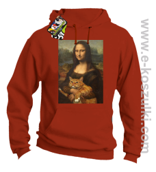 Mona Lisa z kotem - bluza z kapturem pomarańczowa