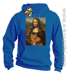 Mona Lisa z kotem - bluza z kapturem niebieska