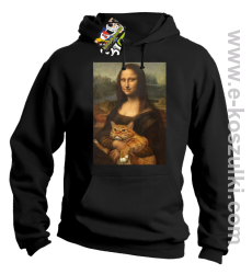 Mona Lisa z kotem - bluza z kapturem czarna