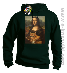 Mona Lisa z kotem - bluza z kapturem butelkowa