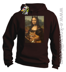 Mona Lisa z kotem - bluza z kapturem brązowa