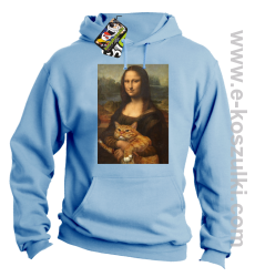 Mona Lisa z kotem - bluza z kapturem błękitna