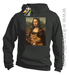 Mona Lisa z kotem - bluza z kapturem szara