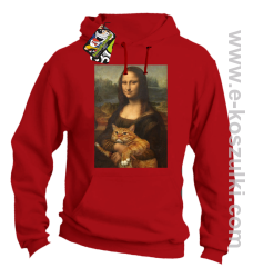 Mona Lisa z kotem - bluza z kapturem czerwona