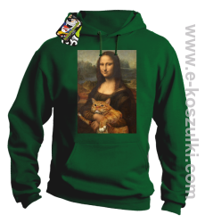 Mona Lisa z kotem - bluza z kapturem zielona