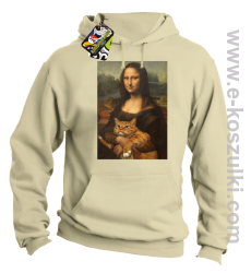 Mona Lisa z kotem - bluza z kapturem beżowa