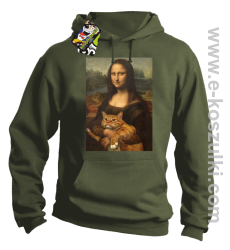 Mona Lisa z kotem - bluza z kapturem khaki