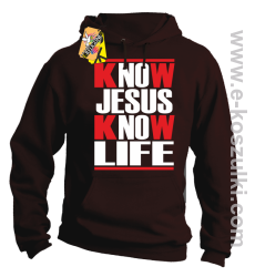 Know Jesus know life - Bluza z kapturem brąz