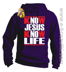 Know Jesus know life - Bluza z kapturem fiolet