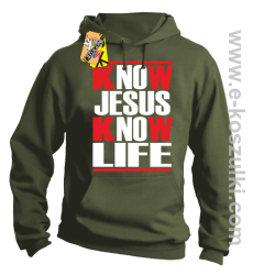 Know Jesus know life - Bluza z kapturem khaki