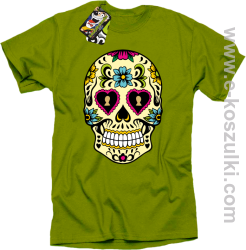 Floral Hearth Skull Design - koszulka męska kiwi