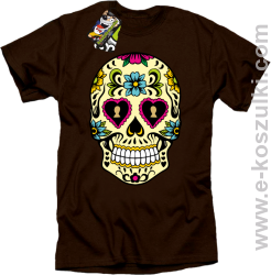 Floral Hearth Skull Design - koszulka męska brązowa