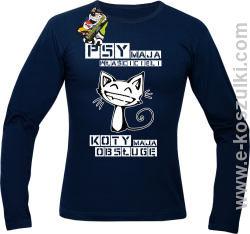 Psy mają właścicieli a koty mają obsługę - longsleeve męski granatowy