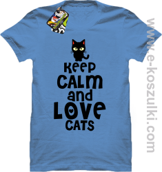 Keep Calm and Love Cats BlackFilo - koszulka męska błękitna