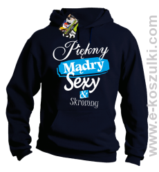 Piękny mądry sexy _ skromny - bluza z kapturem granatowa