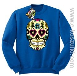 Floral Hearth Skull Design - bluza bez kaptura STANDARD niebieska