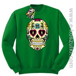 Floral Hearth Skull Design - bluza bez kaptura STANDARD zielona