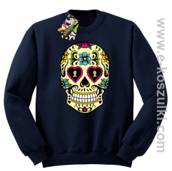 Floral Hearth Skull Design - bluza bez kaptura STANDARD granatowa