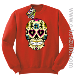 Floral Hearth Skull Design - bluza bez kaptura STANDARD czerwona