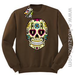 Floral Hearth Skull Design - bluza bez kaptura STANDARD brązowa