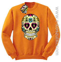 Floral Hearth Skull Design - bluza bez kaptura STANDARD pomarańczowa