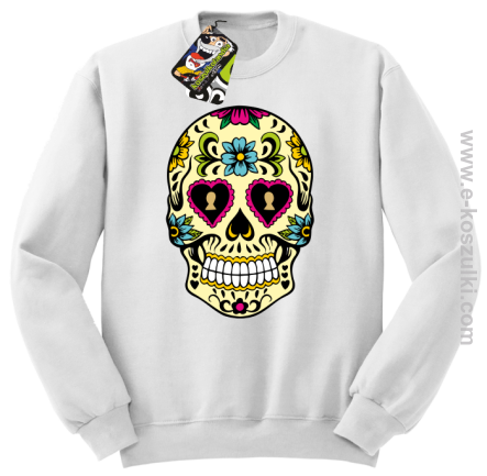 Floral Hearth Skull Design - bluza bez kaptura STANDARD biała