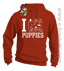 I Love Puppies - bluza z kapturem pomarańczowa