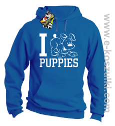 I Love Puppies - bluza z kapturem niebieska