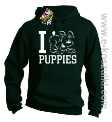 I Love Puppies - bluza z kapturem butelkowa