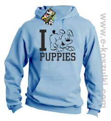 I Love Puppies - bluza z kapturem błękitna