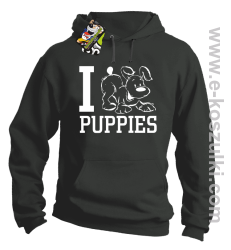 I Love Puppies - bluza z kapturem szara