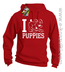 I Love Puppies - bluza z kapturem czerwona