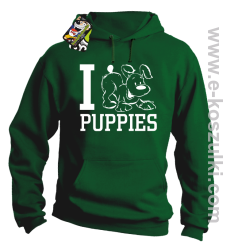 I Love Puppies - bluza z kapturem zielona