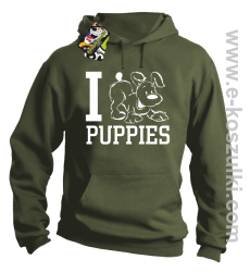 I Love Puppies - bluza z kapturem khaki