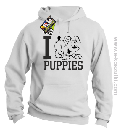 I Love Puppies - bluza z kapturem biała 