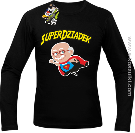 SUPER DZIADEK Animowany z postacią - Longsleeve męski  czarny