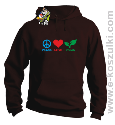 Peace Love Vegan - bluza z kapturem brązowa