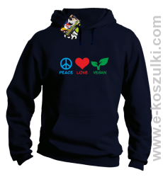 Peace Love Vegan - bluza z kapturem granatowa