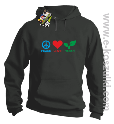 Peace Love Vegan - bluza z kapturem szara