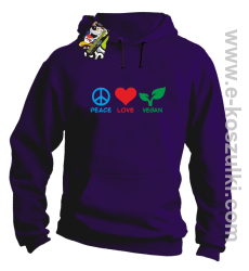 Peace Love Vegan - bluza z kapturem fioletowa