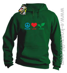 Peace Love Vegan - bluza z kapturem zielona