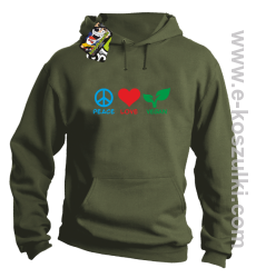 Peace Love Vegan - bluza z kapturem khaki