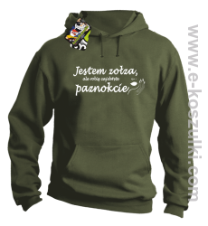 Jestem ZOŁZA ale robię zajebiste paznokcie - bluza z kapturem khaki