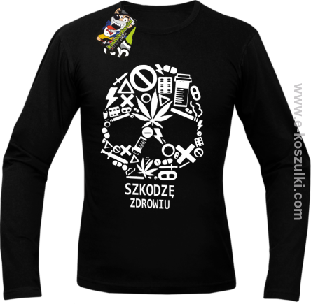 Czaszka Szkodzę Zdrowiu - Longsleeve męski  czarny