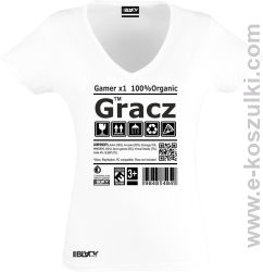 Gracz GAMER - t-shirt damski v-neck biały