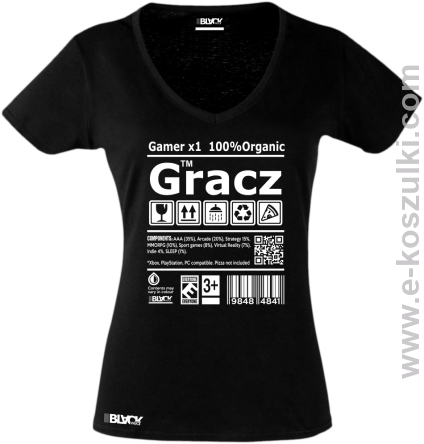 Gracz GAMER - t-shirt damski v-neck czarny