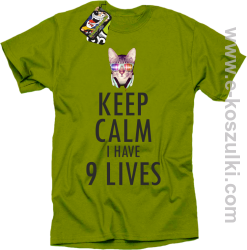 Keep Calm I Have 9 Lives CatDisco - koszulka męska kiwi